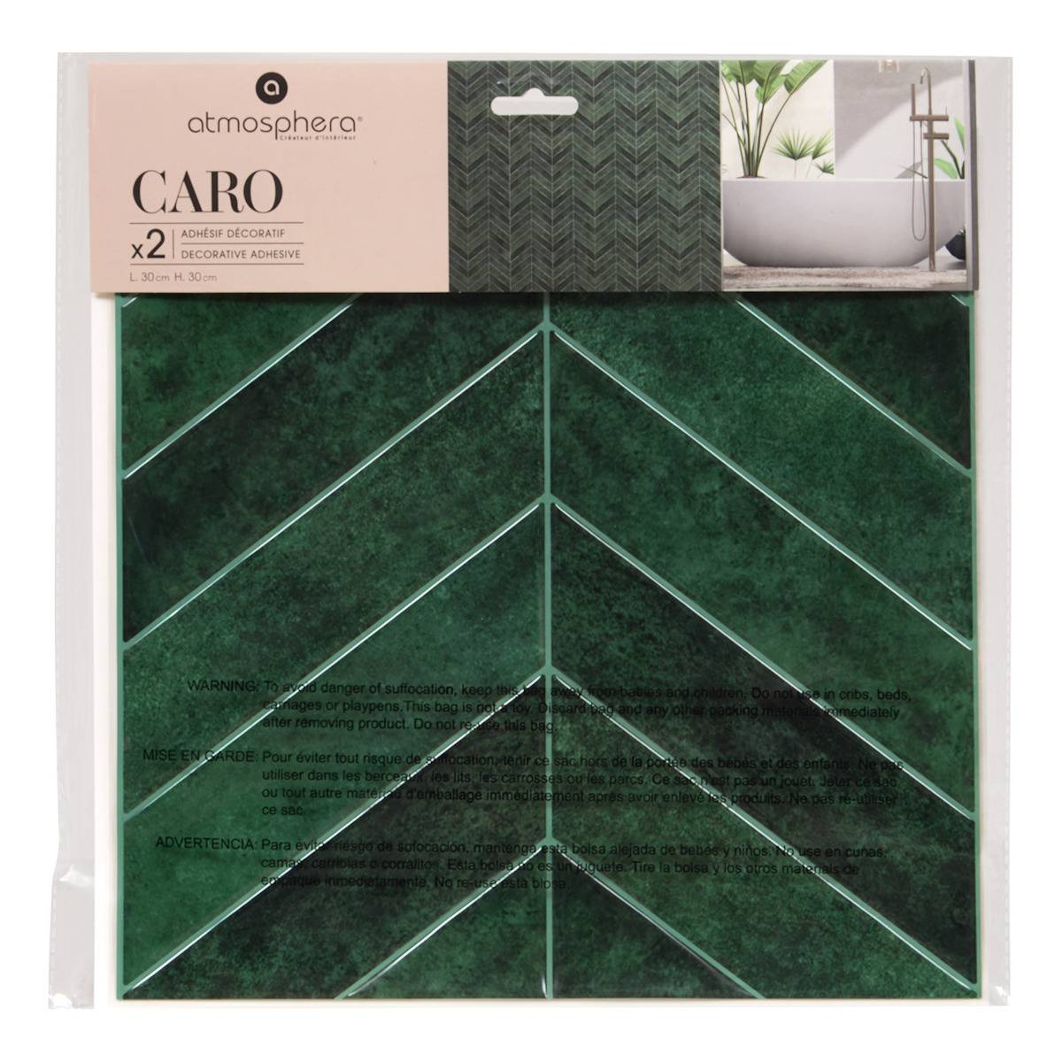 Lot de 2 stickers muraux chevrons CARO vert, ATMOSPHERA