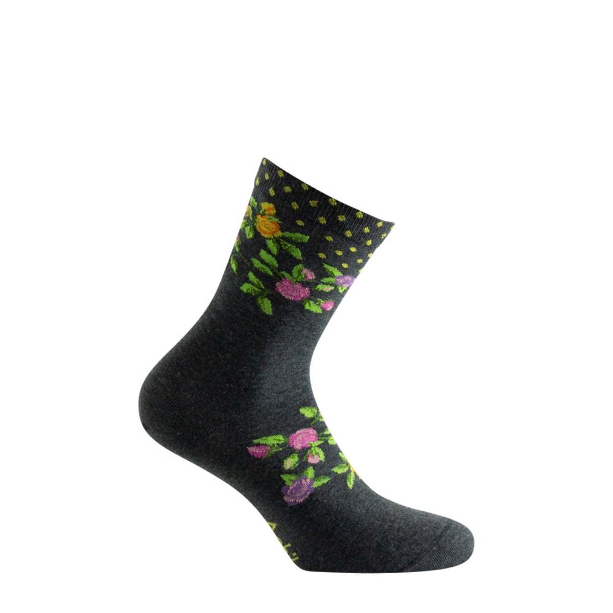 Mi-chaussettes en coton Fleurs MADE IN FRANCE noir, ACHILE