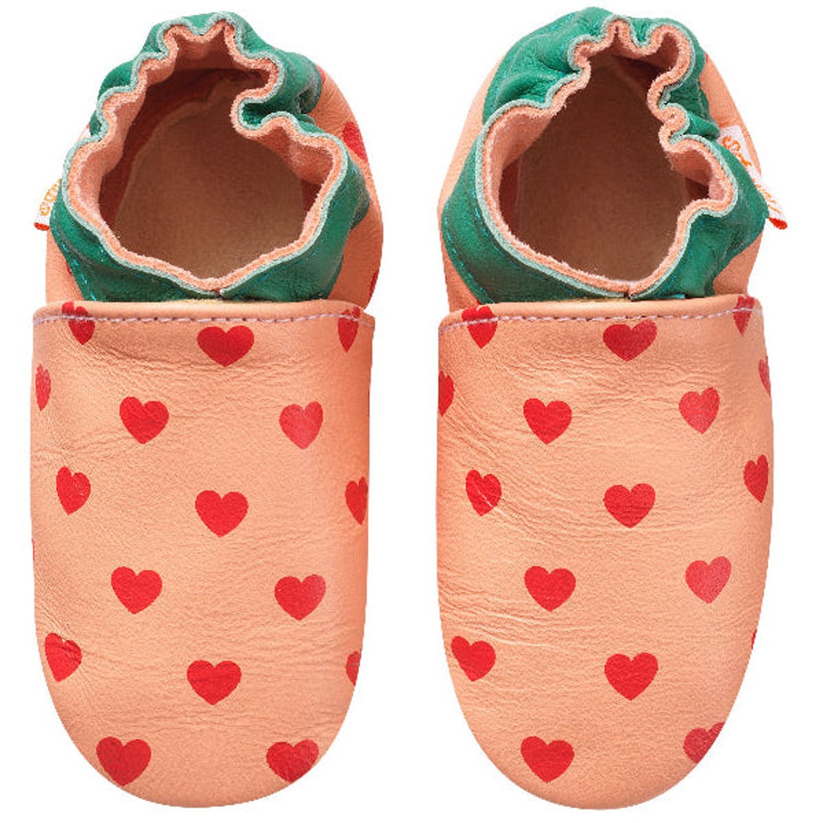 Chaussons bébé cuir souple cœurs rouge, TICHOUPS