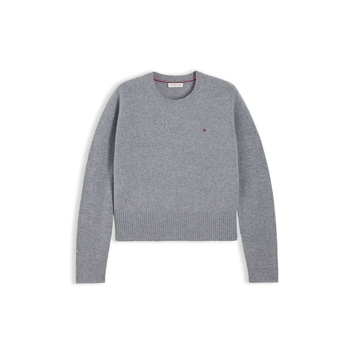 Pull col rond manches longues en laine gris moyen chiné, TOMMY HILFIGER
