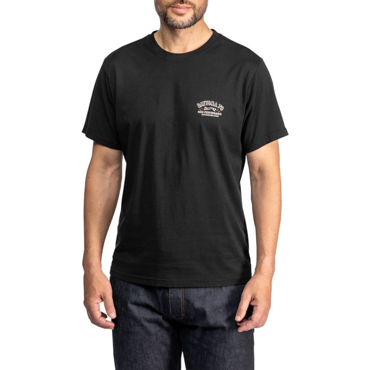 T-shirt en coton noir avec un grand imprimé vintage dans le dos noir, DAYTONA