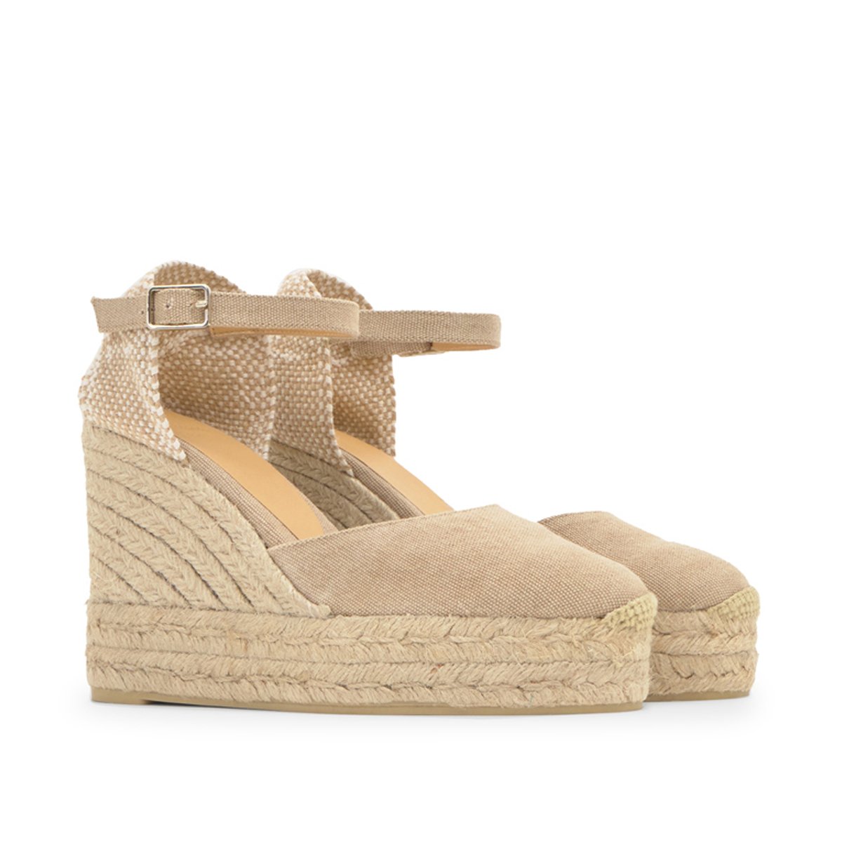 Espadrilles compensées à plateforme tressée en coton bio CAROL EXTRA PLATFORM sable, CASTANER