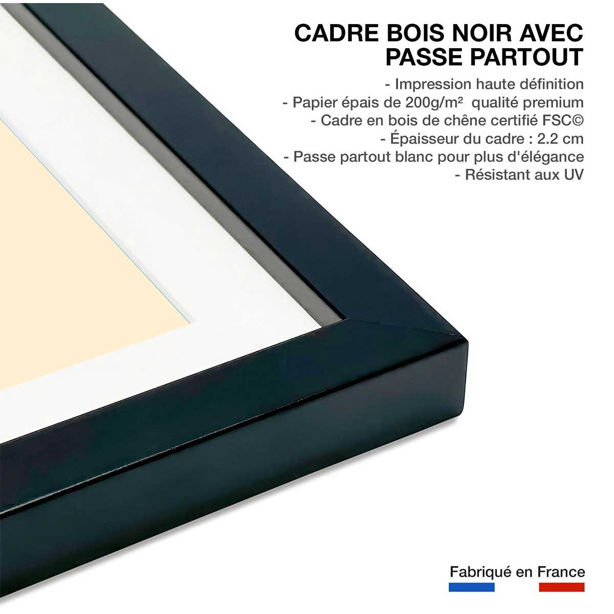Affiche  capitaine hibou affiche + cadre en bois - noir, HEXOA