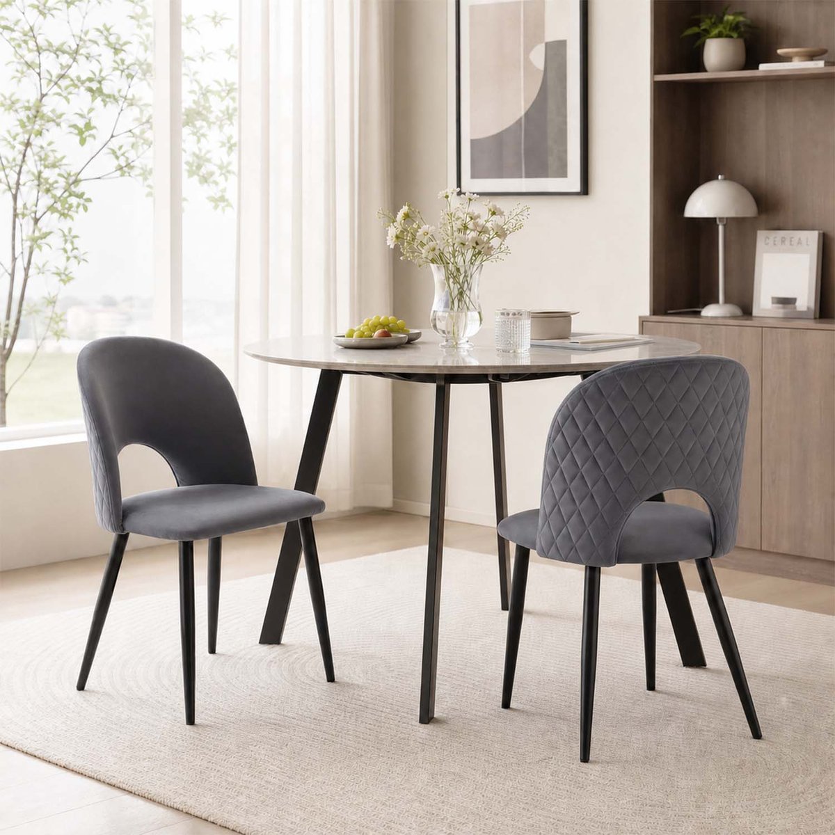 Lot de 2 chaises de salle à manger style industriel en velours, BANZEL gris, MEUBLES COSY