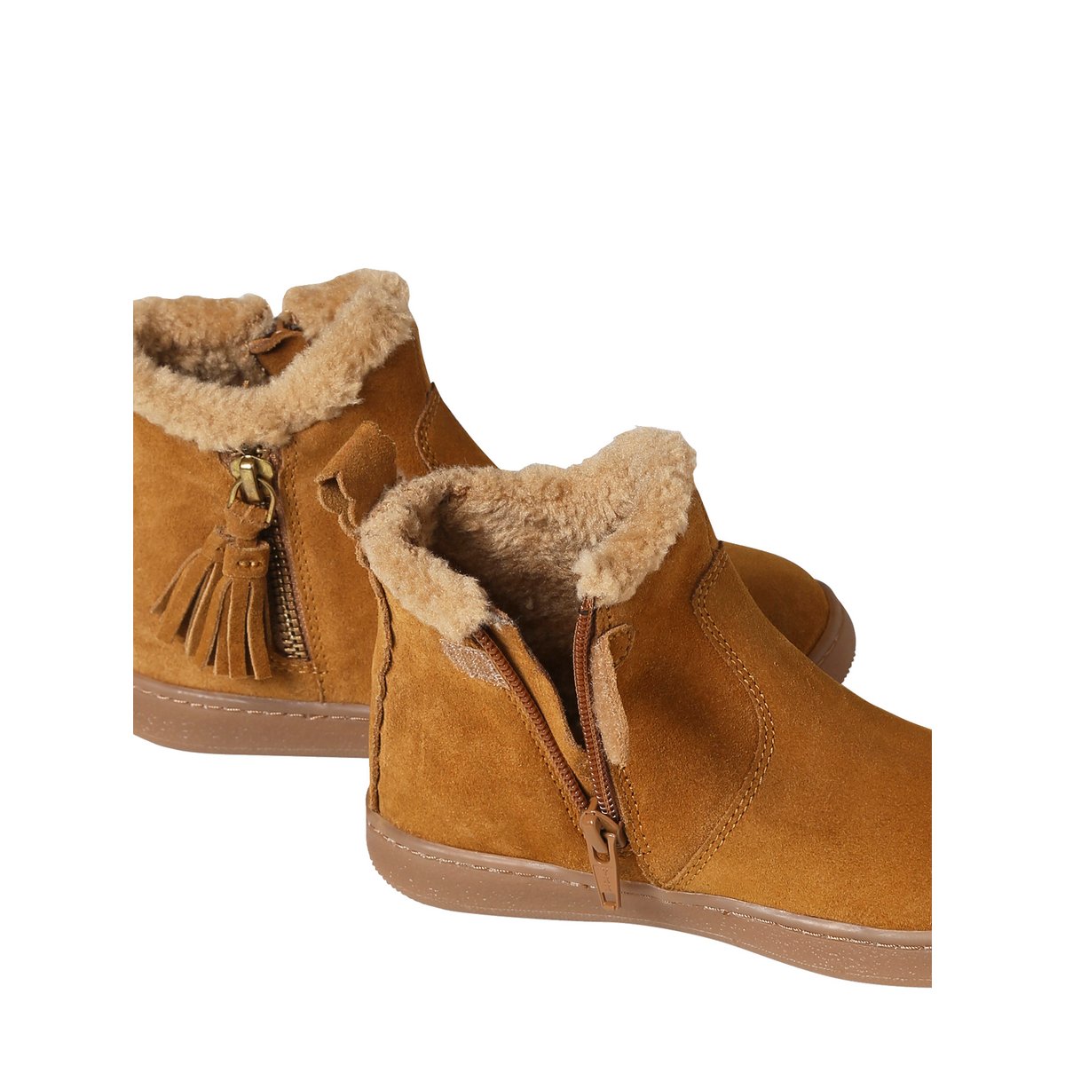 Boots enfant en cuir fourrées camel, VERTBAUDET