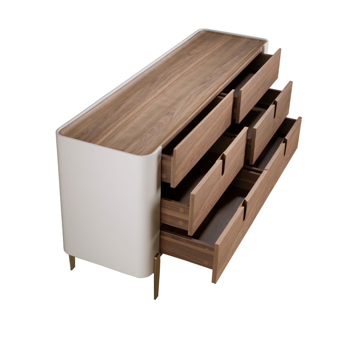 Commode en bois, acier poli doré et plateau en noyer beige | l'or | noyer, ANGEL CERDA