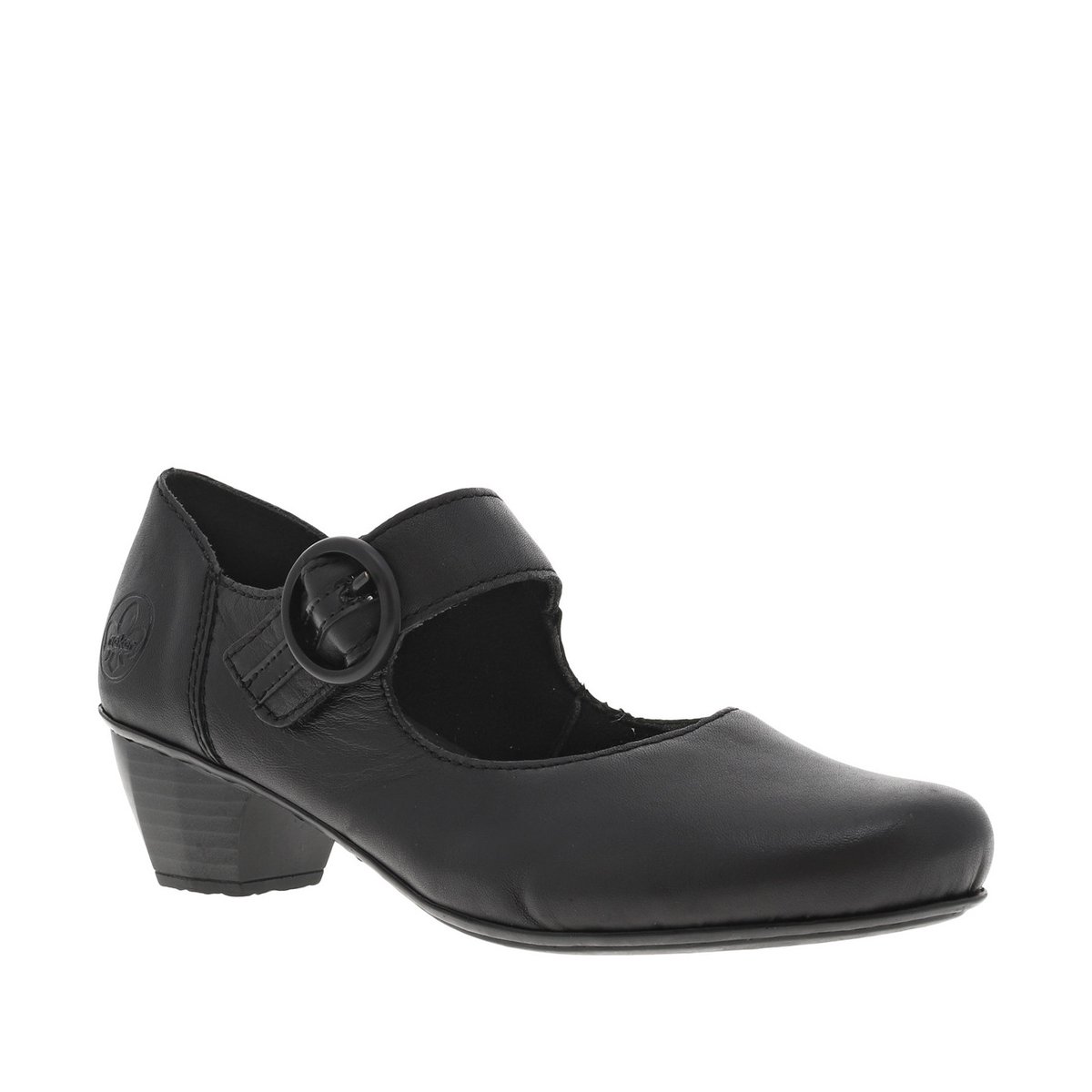 Escarpin cuir talon décroché bas noires, RIEKER