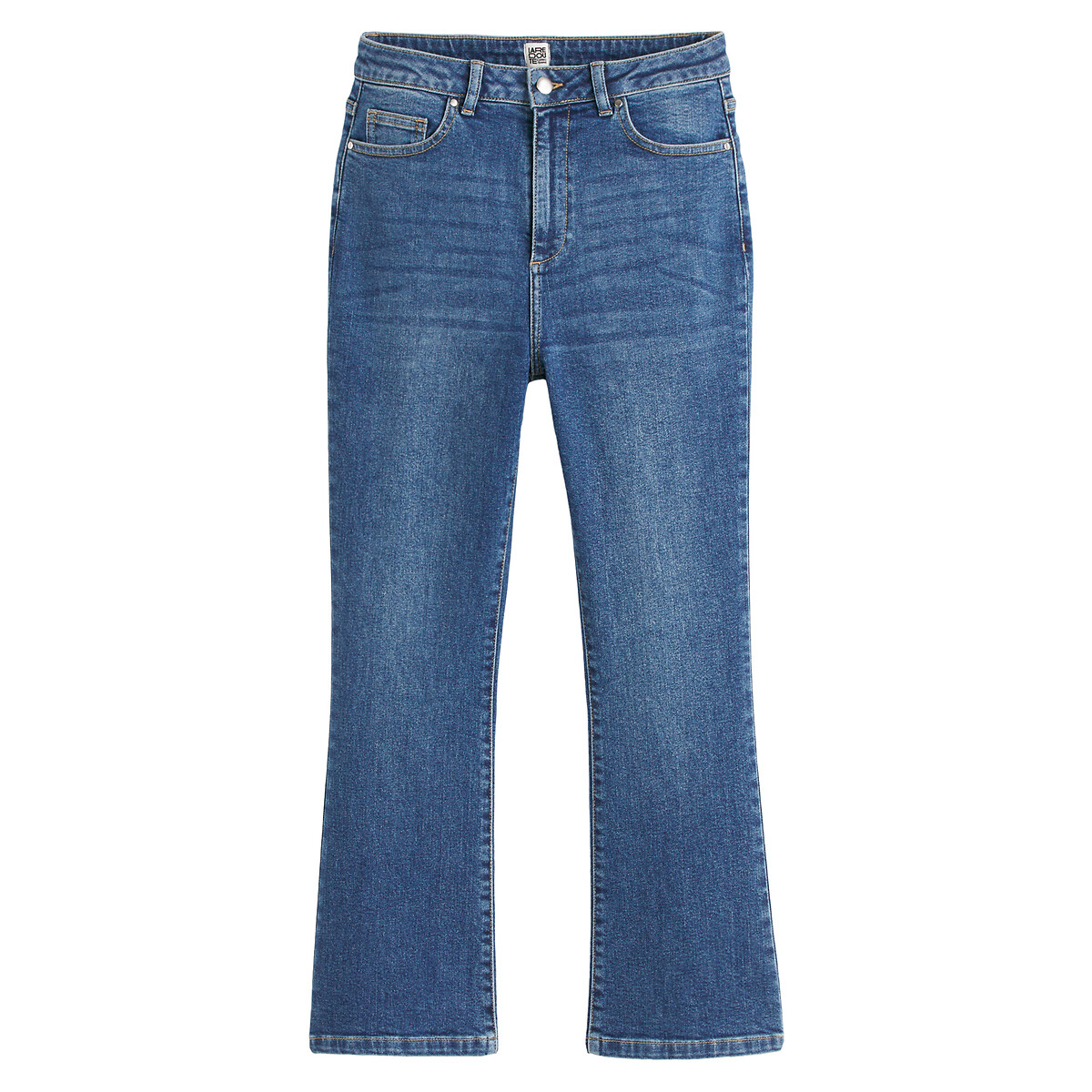 Kick Flare Jeans in Organic Cotton with High Waist, Length 26" stonewashed blue, LA REDOUTE COLLECTIONS