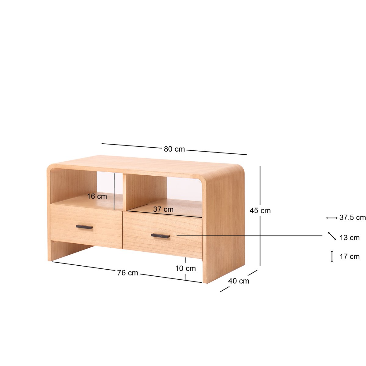 Meuble TV avec 2 tiroirs, bois, BASTAD bois naturel, NORDLYS