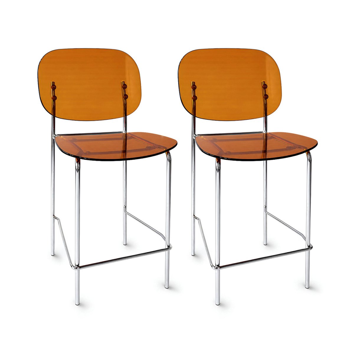 Lot de 2 chaises de bar en métal et résine acrylique, GLAM ambre, NOW'S HOME