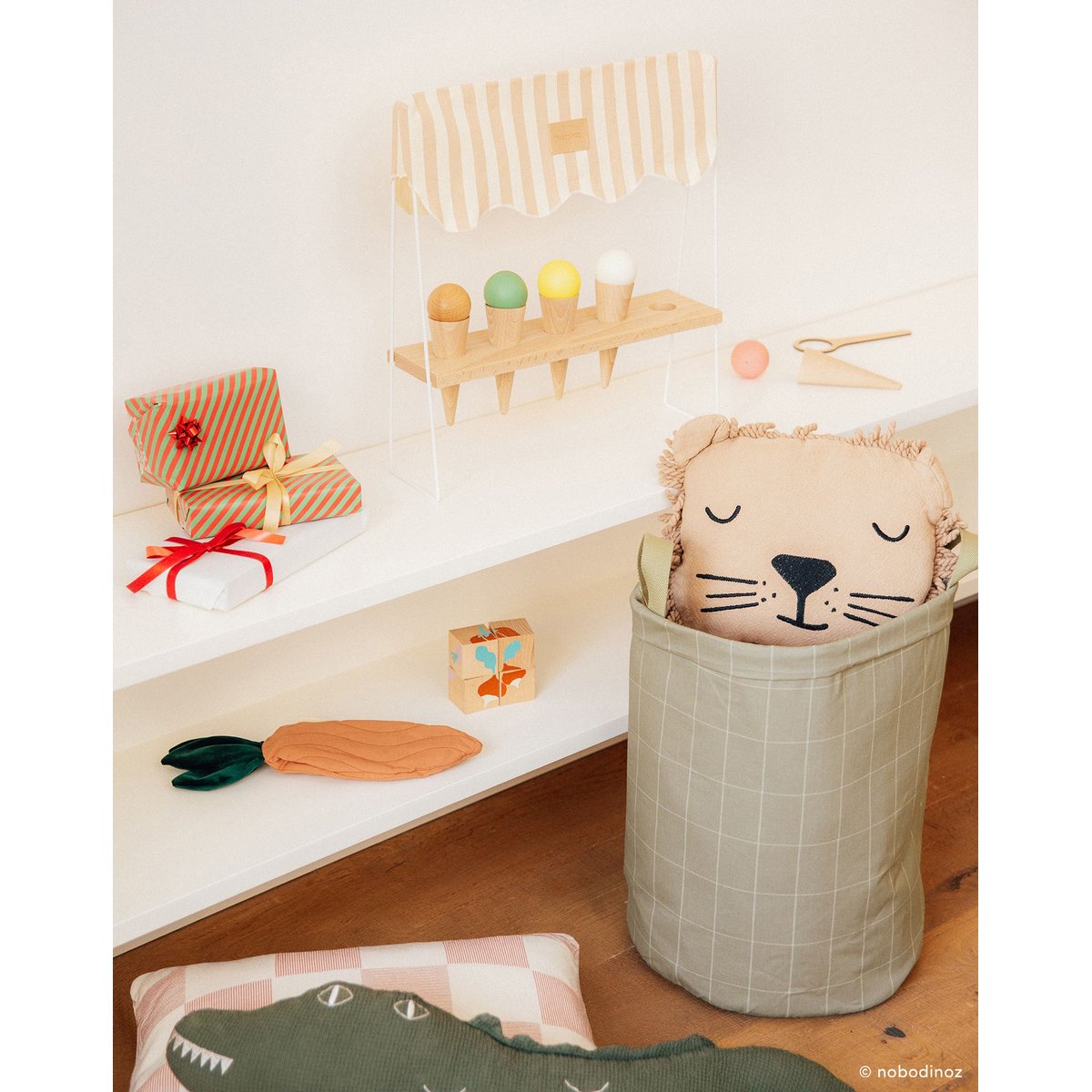 Sac à jouets et panier de rangement PLAYGROUND carreaux verts, NOBODINOZ