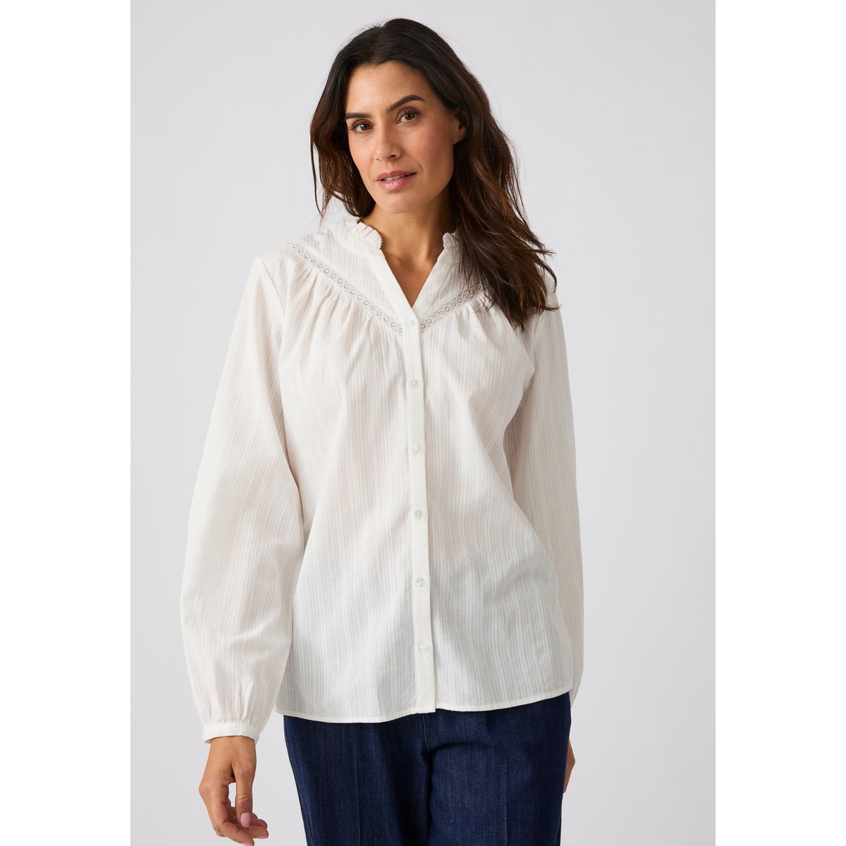 Chemisier jacquard reliéfé blanc cassé, DAMART