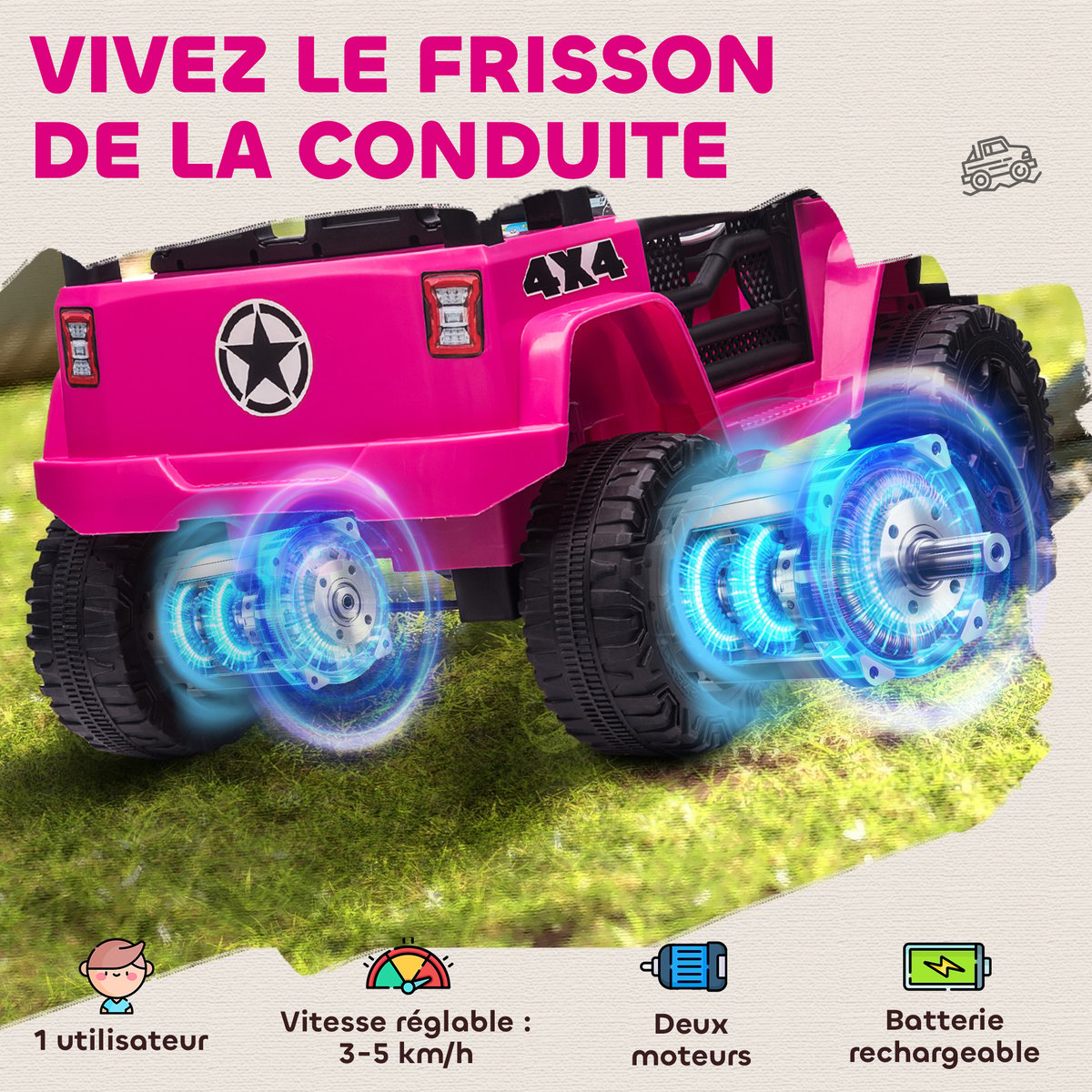 Camion tout-terrain jouet pour enfants PP rose, HOMCOM
