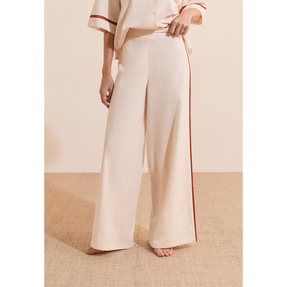 Pantalon de pyjama avec bandes sur les côtés en coton MARINE lin, ETAM