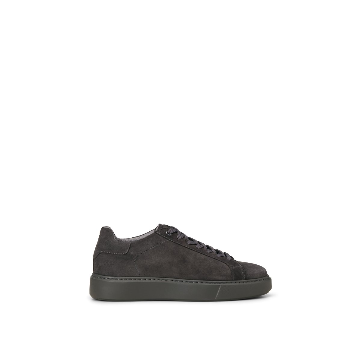 Modèle de baskets Cedric en cuir de vachette velours souple gris foncé, MARC O'POLO