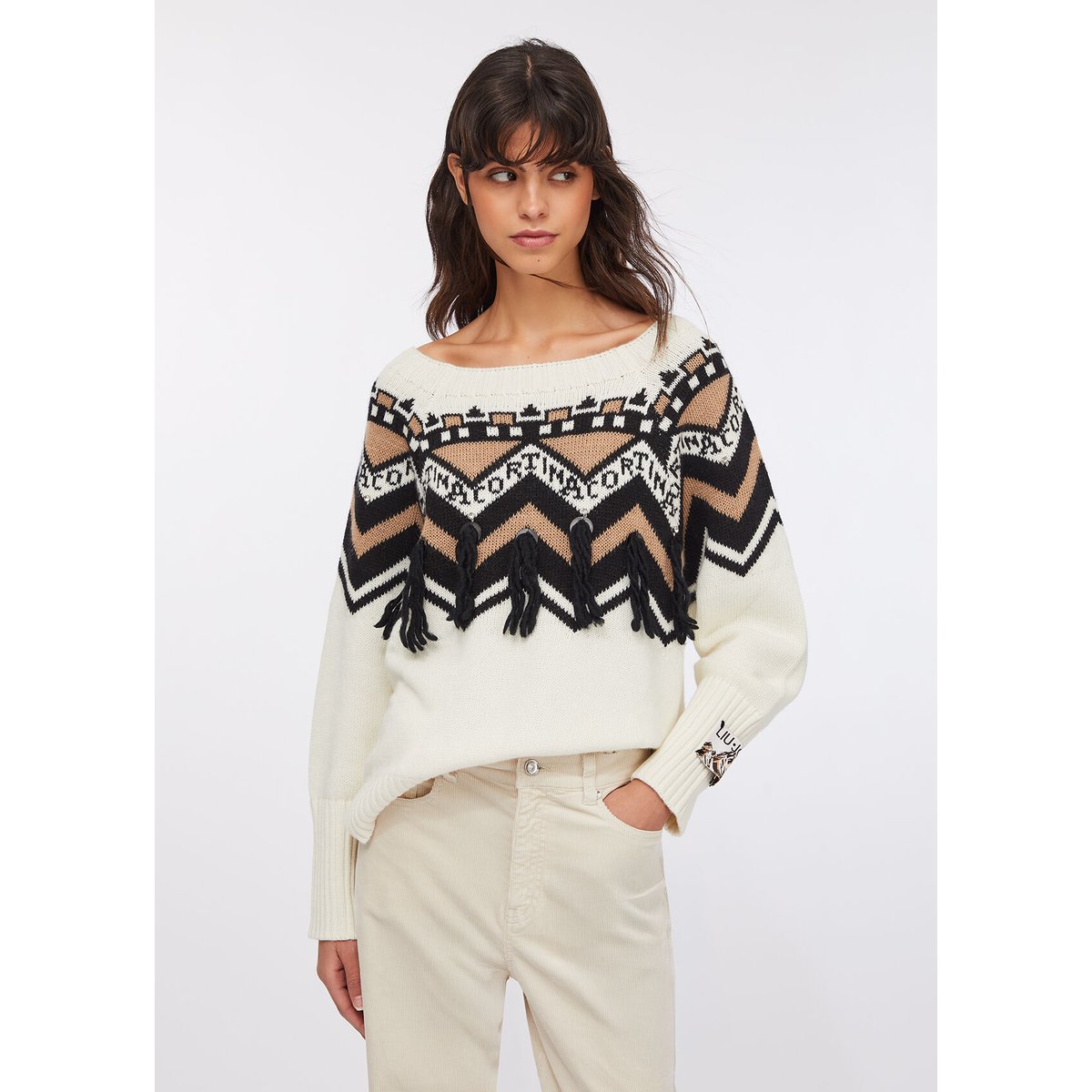 Pull jacquard avec applications blanc, LIU JO