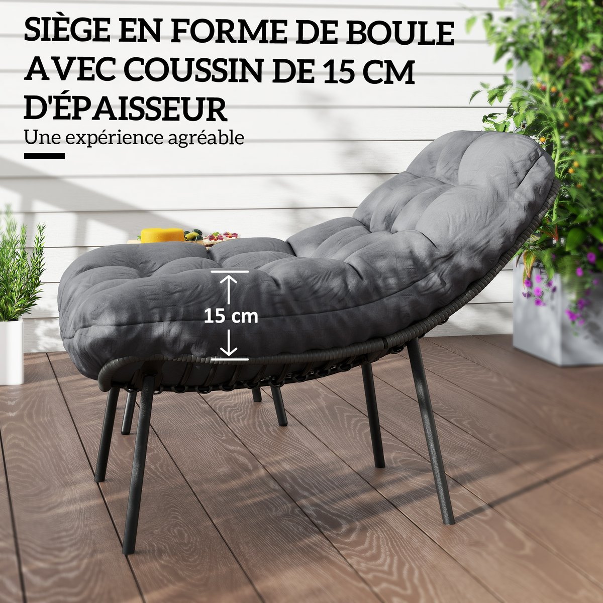 Ensemble canapé-table basse Résine tressée gris, OUTSUNNY