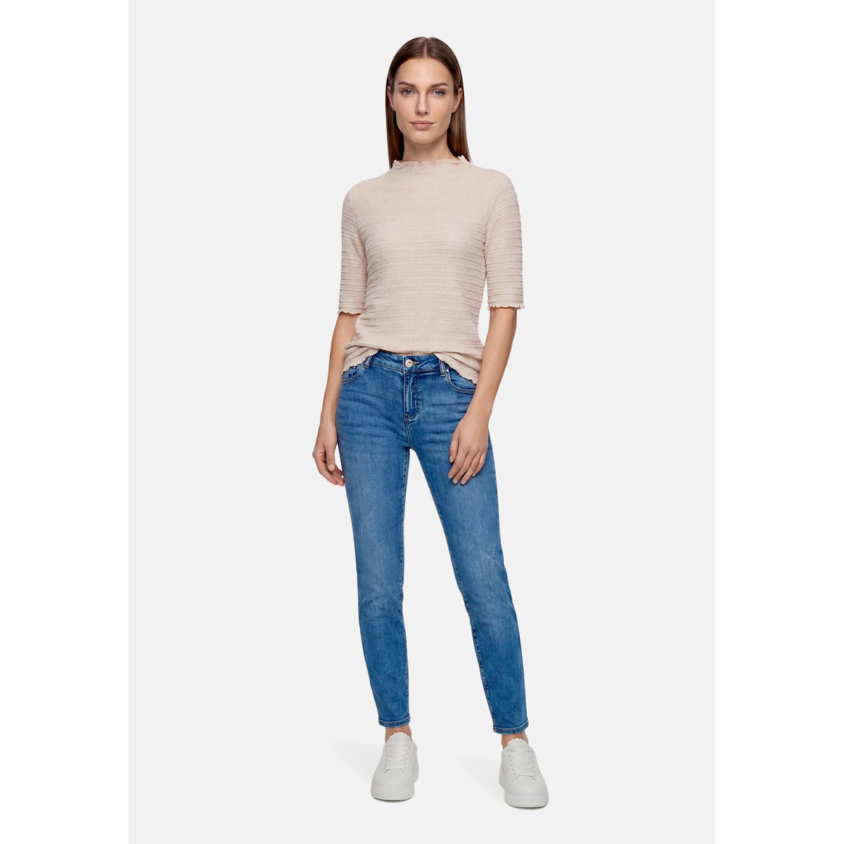 T-Shirt avec structure à col droit gris, BETTY BARCLAY