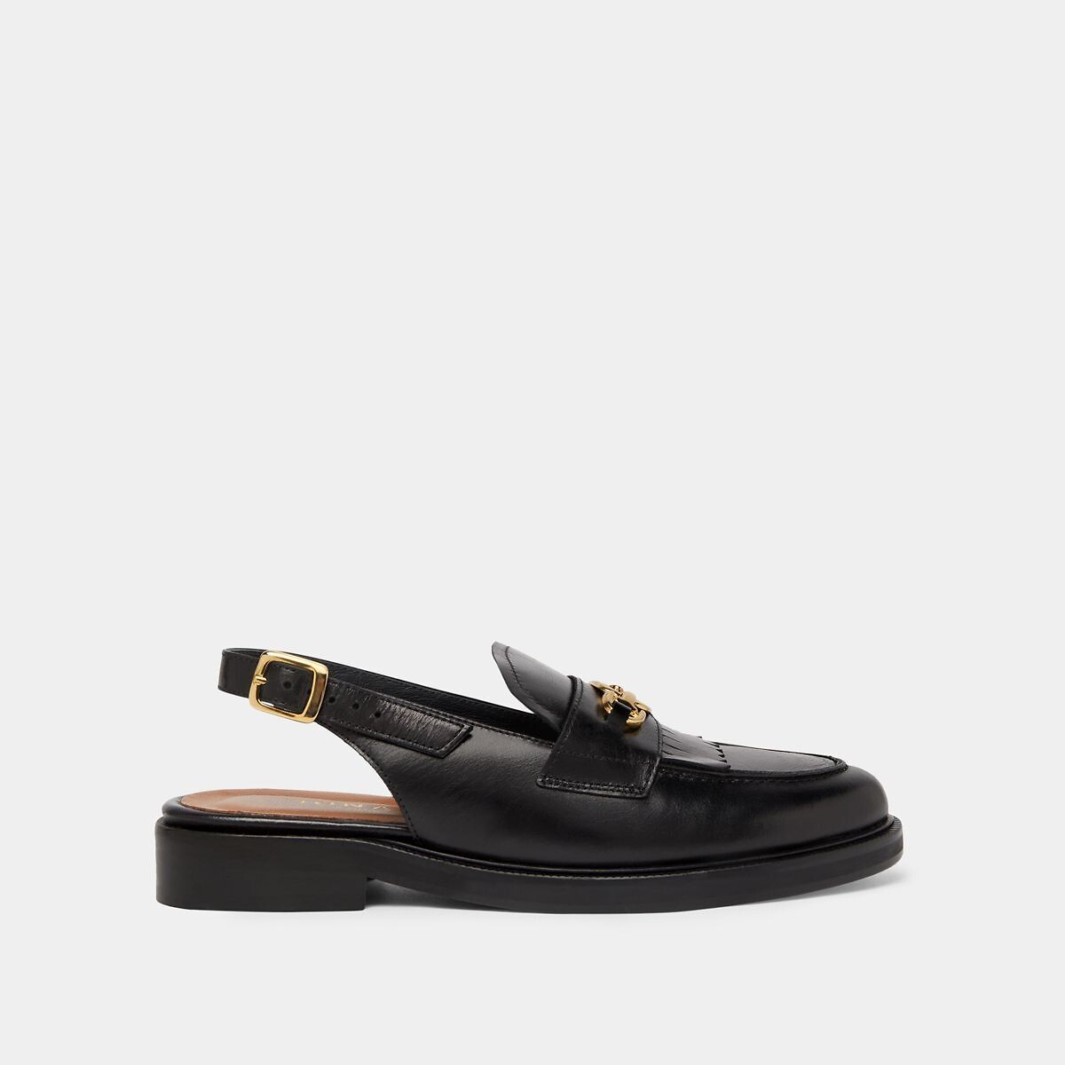 Mocassins slingback, em pele, Delphy preto , JONAK