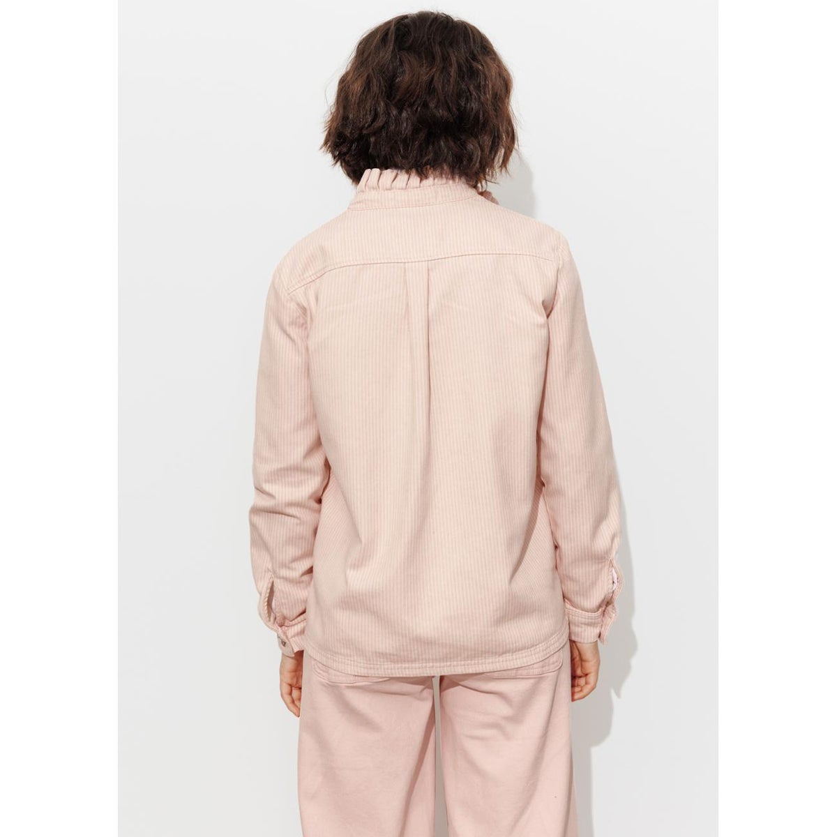 Surchemise à col frou-frou rayé rose, PROMOD