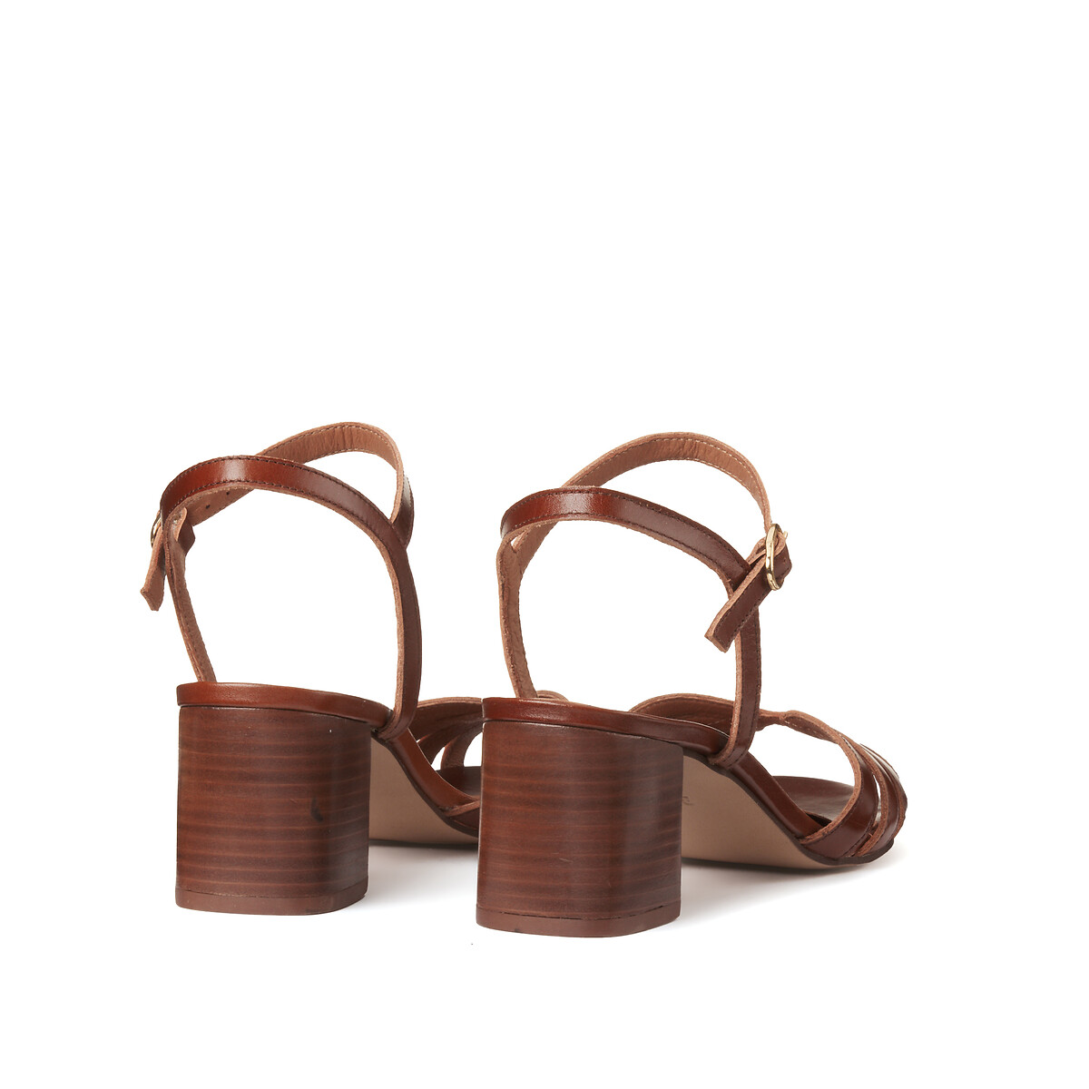 Leather Block Heel Sandals brown, LA REDOUTE COLLECTIONS