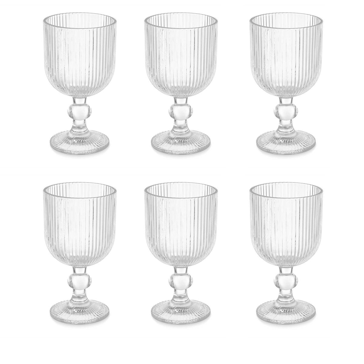 Set de 6 verres à vin en verre strié 26cl transparent, WADIGA
