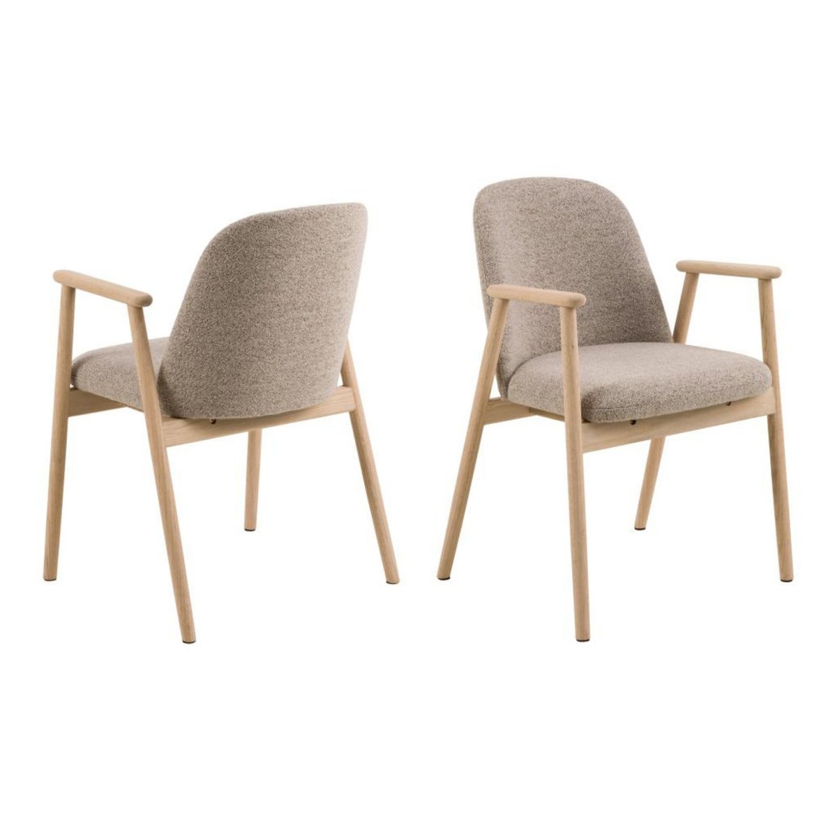 Chaises en chêne blanchi et tissu bouclette beige (lot de 2) - LEA beige, HELLIN, DEPUIS 1862