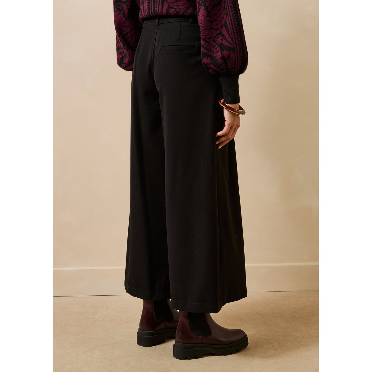 Pantalon large plissé cropped noir, LA FEE MARABOUTEE