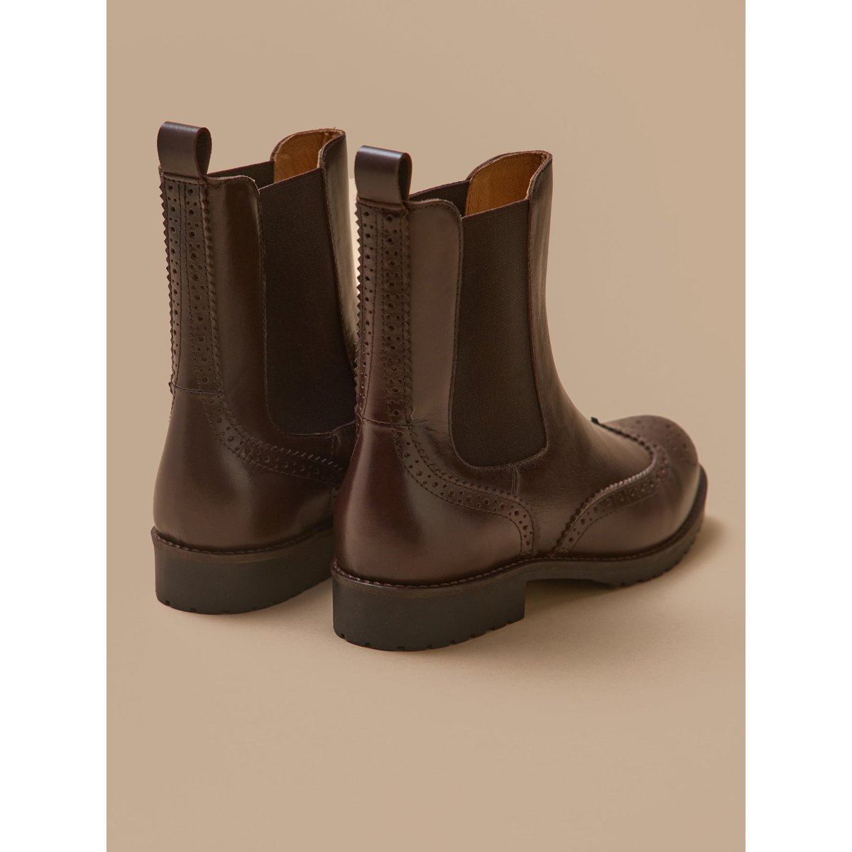 Boots chelsea cuir bout fleuri chocolat, CYRILLUS