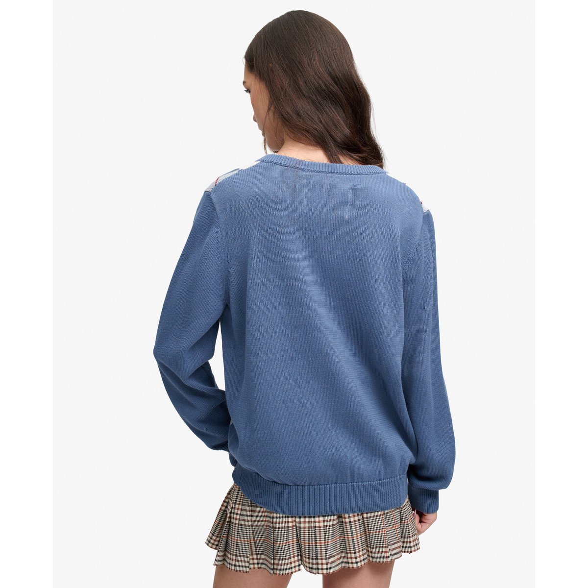 Pull Argyle col V coupe décontractée argyle bleu moyen, SUPERDRY