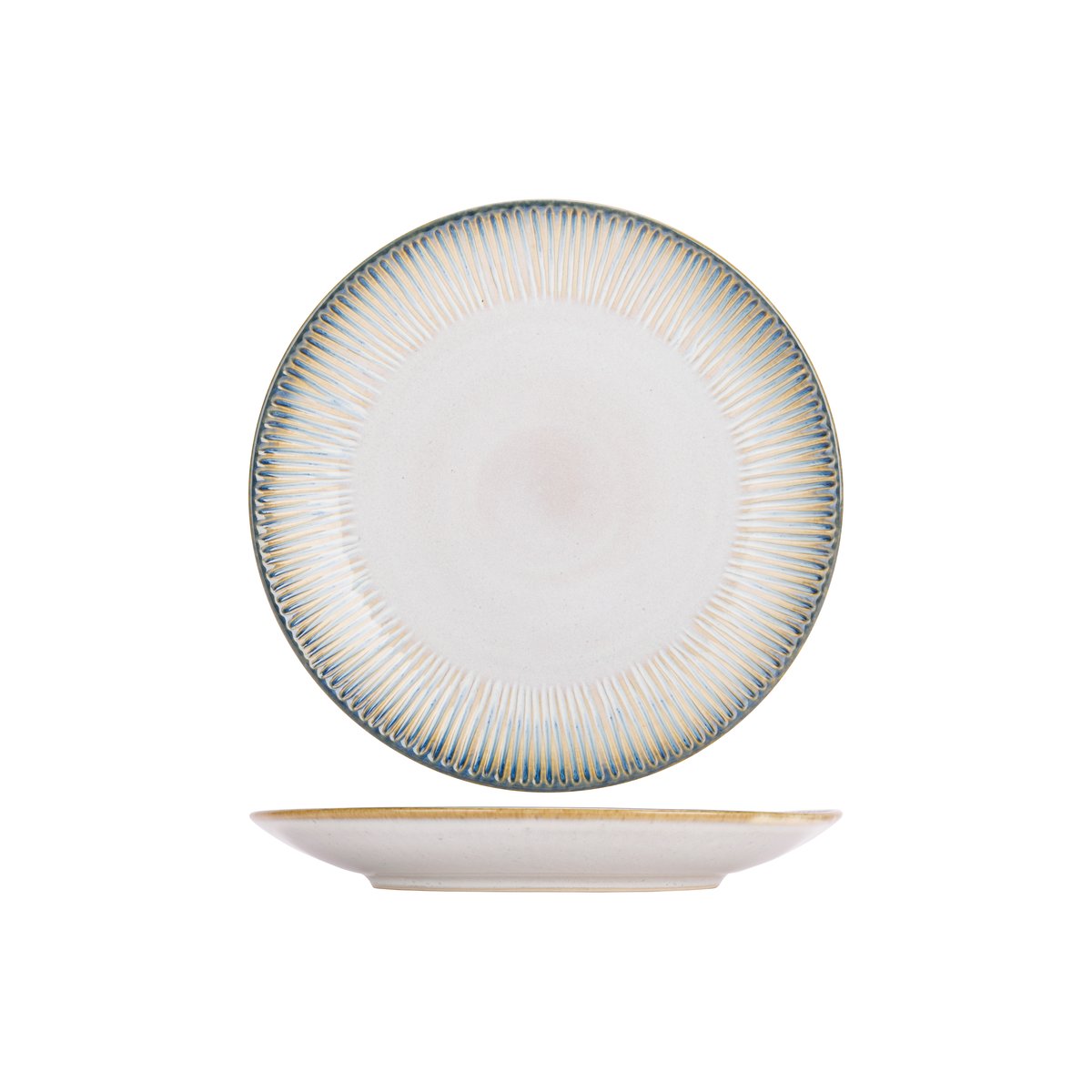 Lot de 6 assiettes plates en grès, LISTRA bleu-beige, COSY&TRENDY