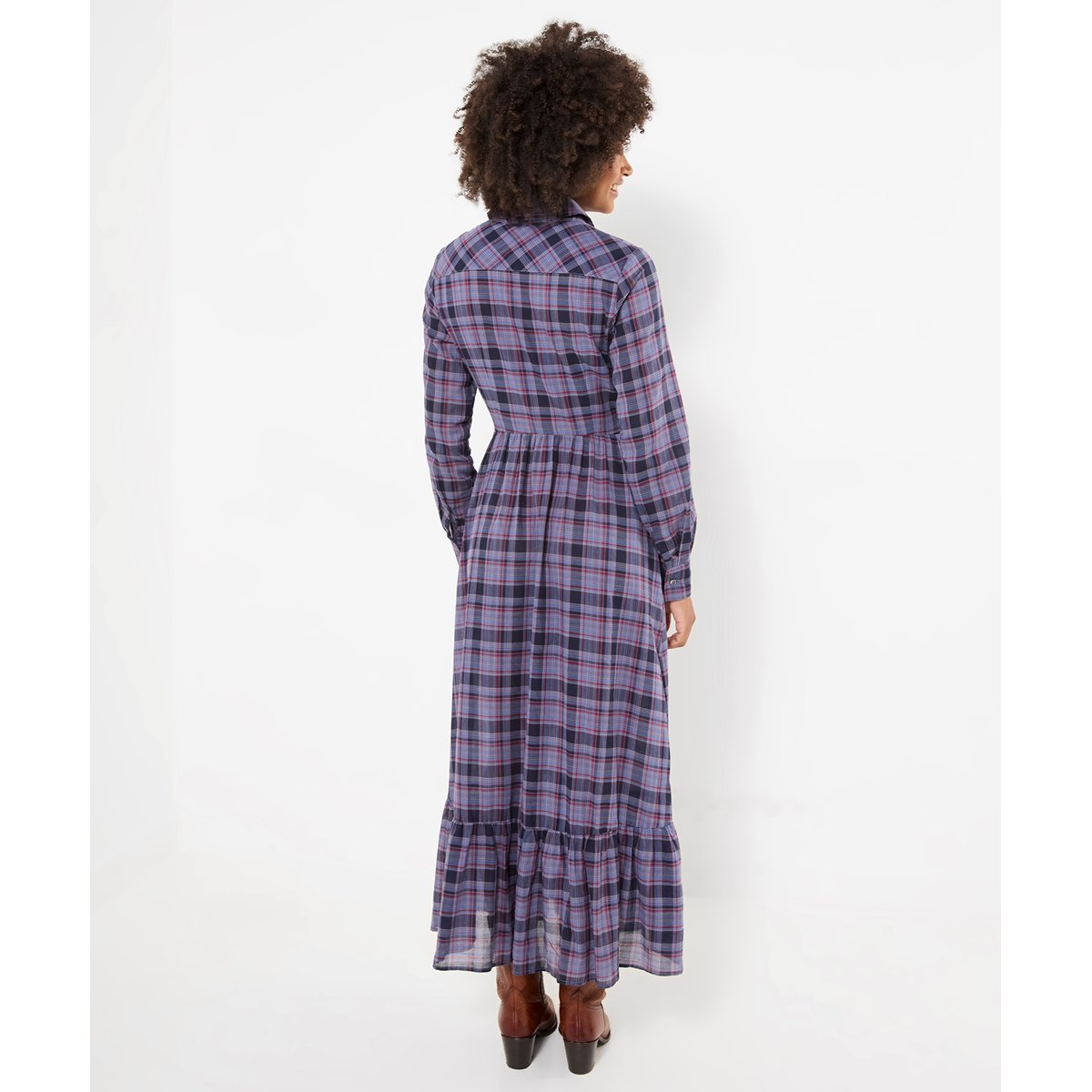 Robe Longue à Carreaux Boutonnée Western bleu, JOE BROWNS