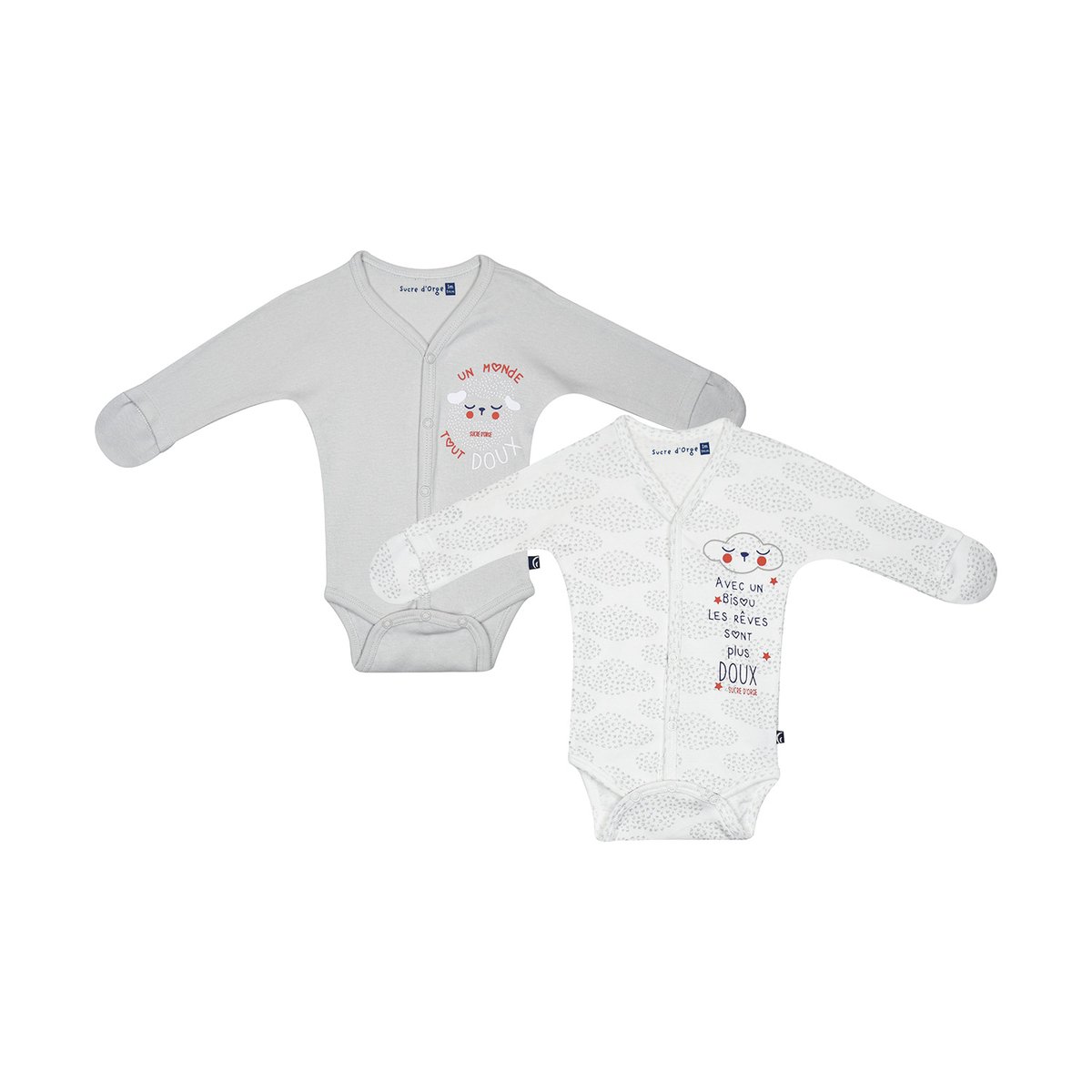 Lot de bodies jakous ouverture devant naissance gris, SUCRE D'ORGE