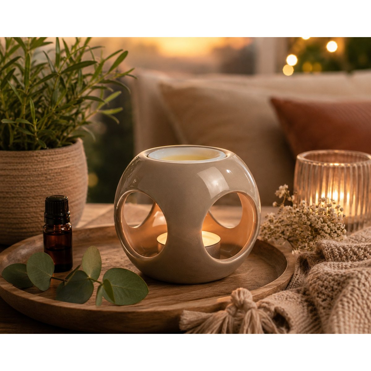 Brûle parfum en céramique taupe multicouleur, EDEN