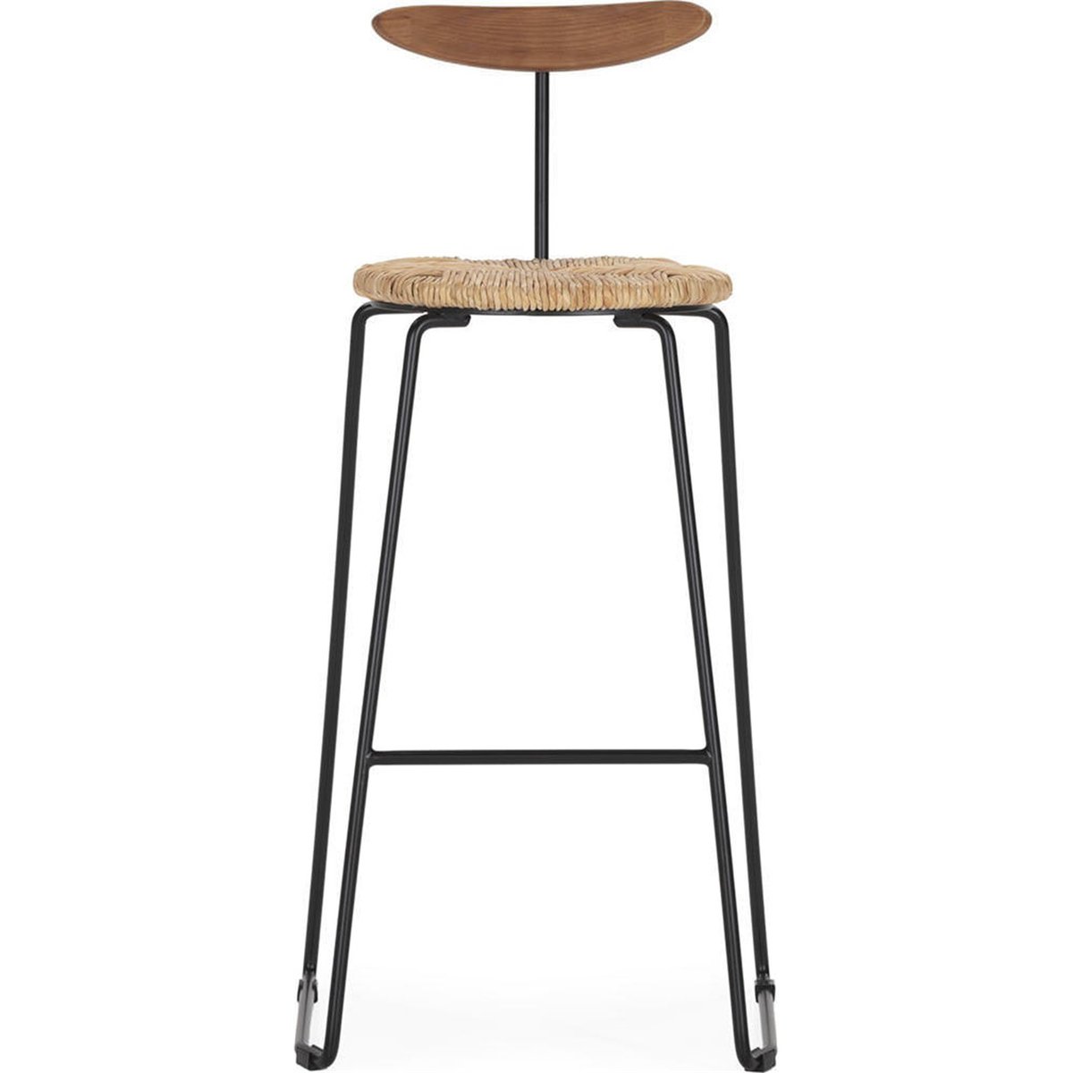 Tabouret haut en corde avec dossier noir et noyer, RECOLLECTION
