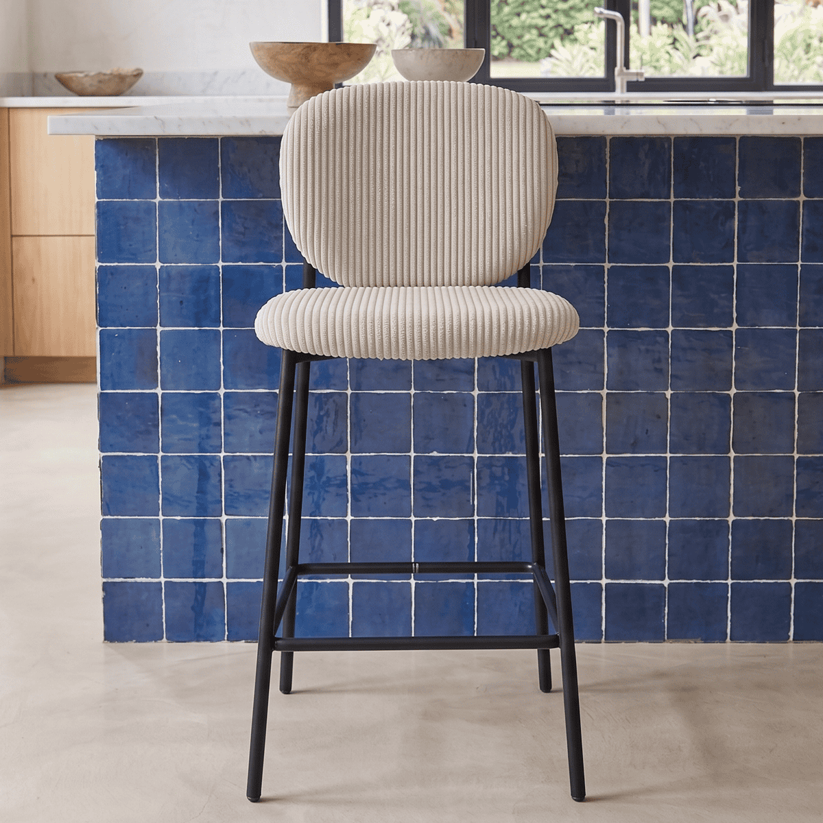 Lot de 2 tabourets de bar en velours côtelé - BETTY beige, HOMIFAB