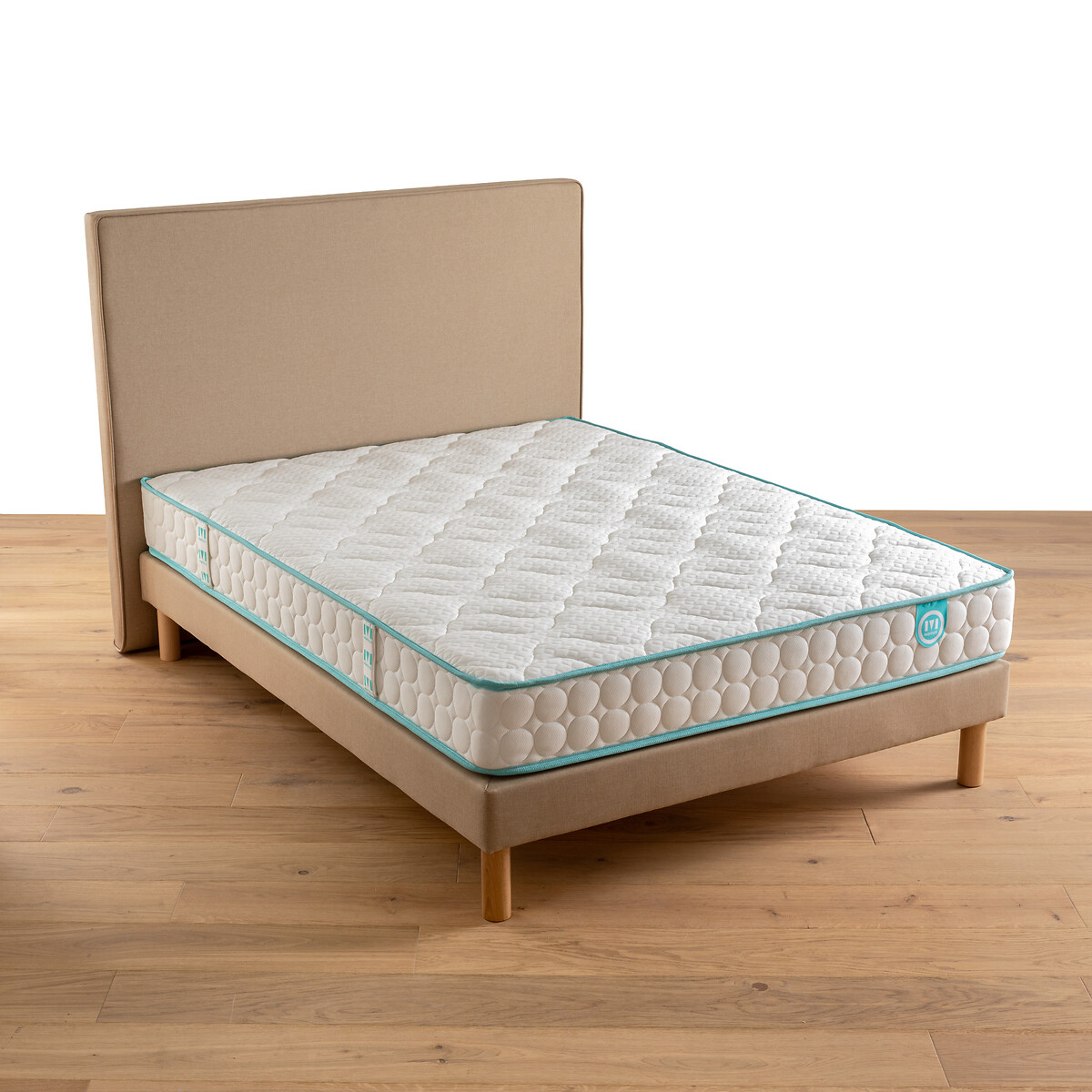 Matelas ressorts ensachés + visco LE TOUT TENDRE blanc/bleu, MERINOS