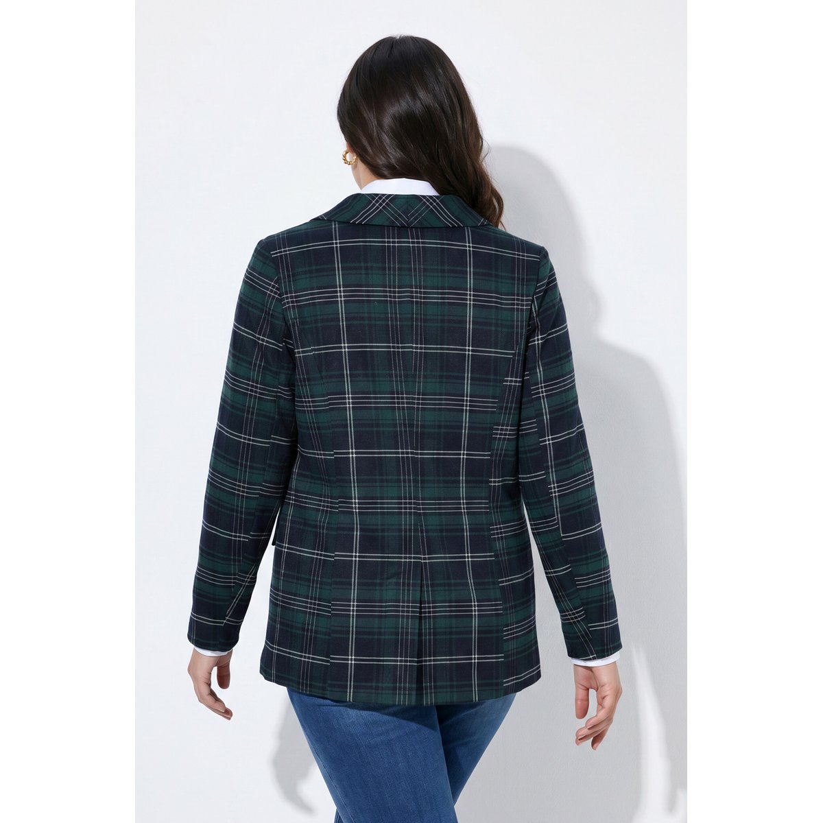 Blazer long, motif à carreaux noir, ULLA POPKEN