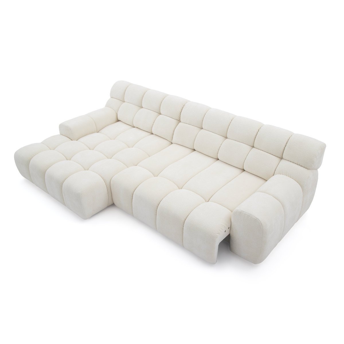 Canapé d'angle convertible 3 places en tissu texturé, ANDRE blanc, BOBOCHIC