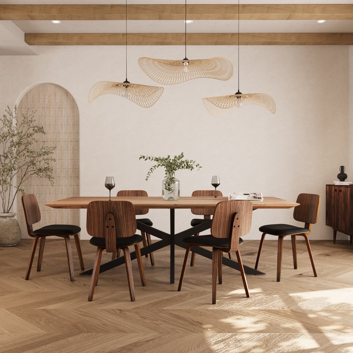 Table rectangulaire 8 personnes en bois de suar et métal 220 cm - SUDIRMAN bois naturel, MAISON PAVANE