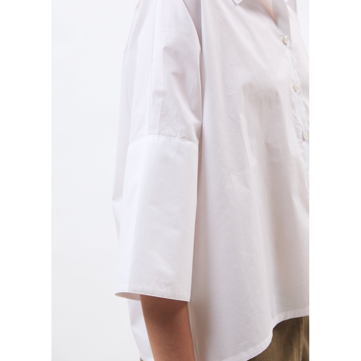 Chemise manches 3/4 en popeline de coton blanc, HUMILITY