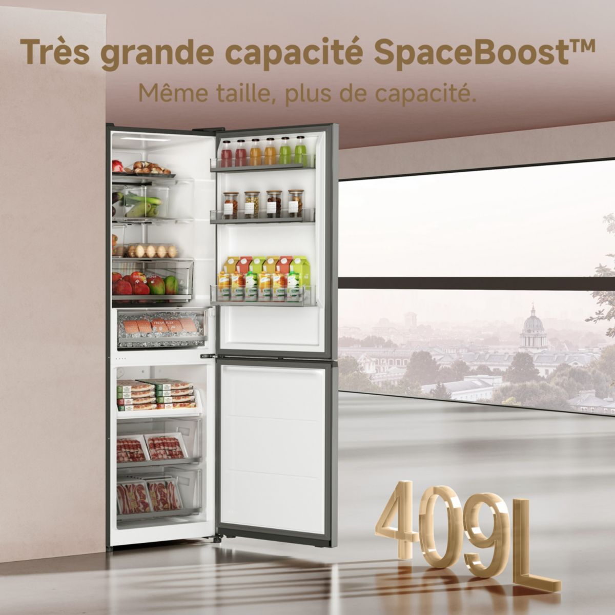 Réfrigérateur combiné Mega Pro 409L-C Dark Grey couleur unique, DREAME