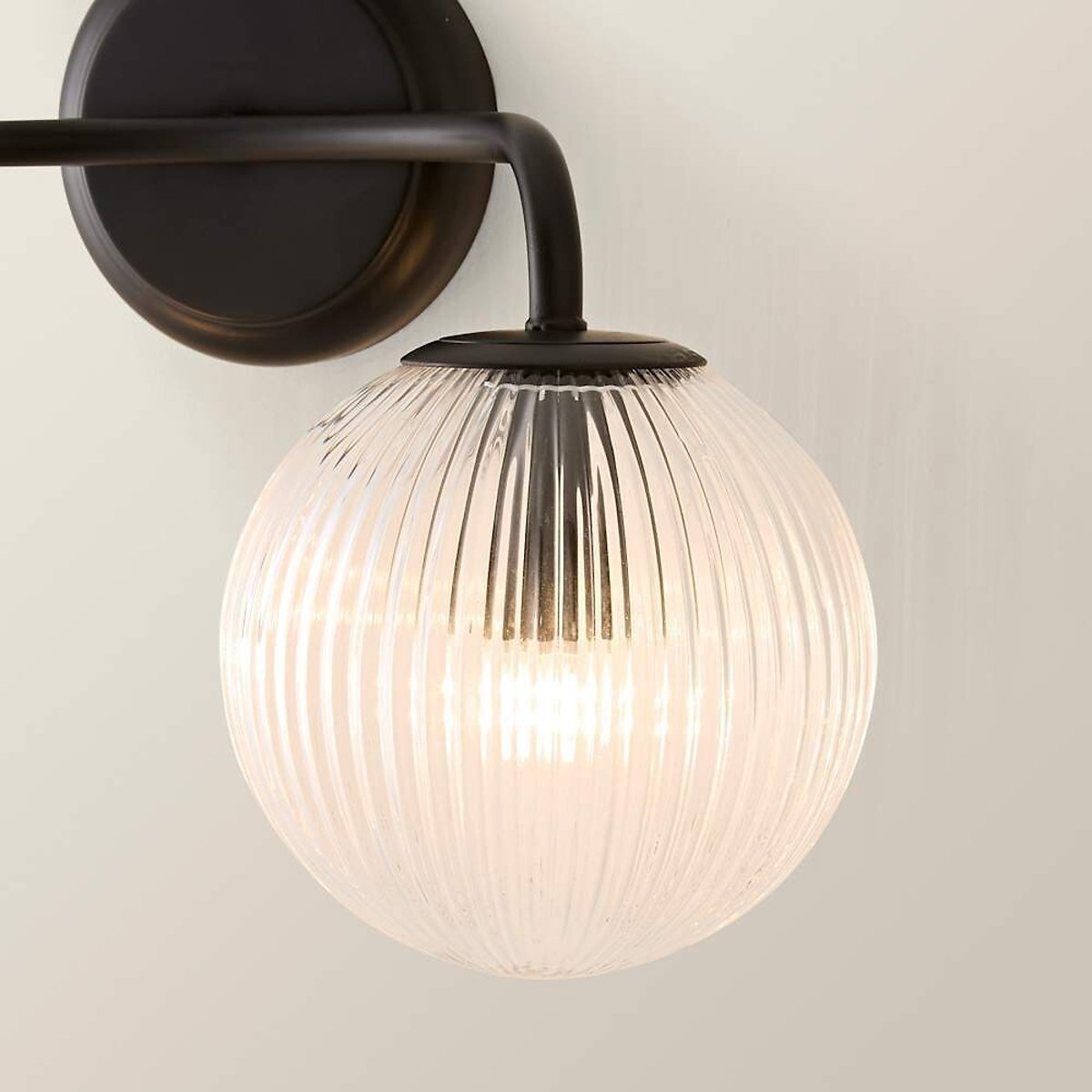 Kemp 2-Arm Wall Light with Ribbed Glass Globe Shade black, SO'HOME