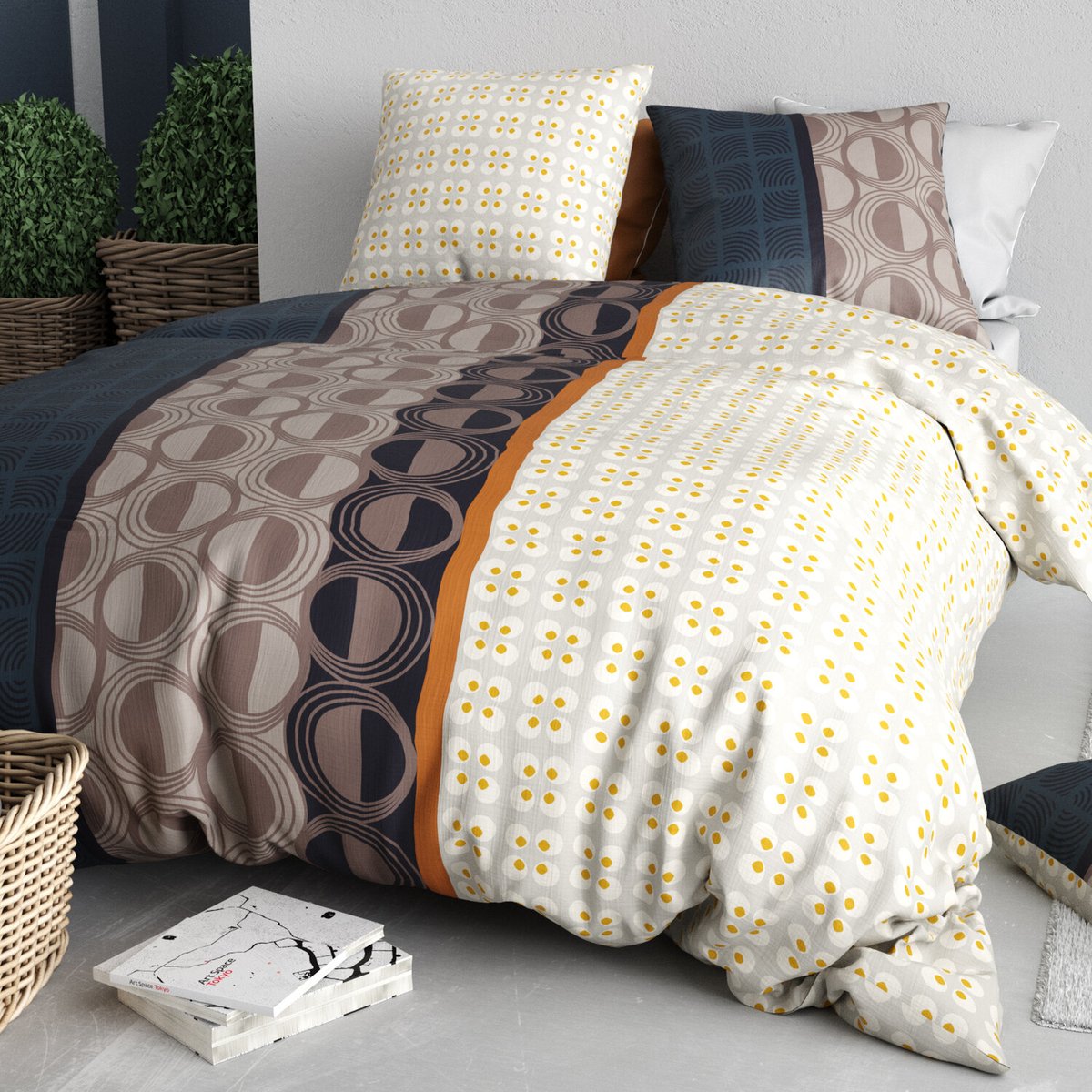 Parure housse de couette en coton imprimée, Curtis multicolore, ATELIER DU COTON
