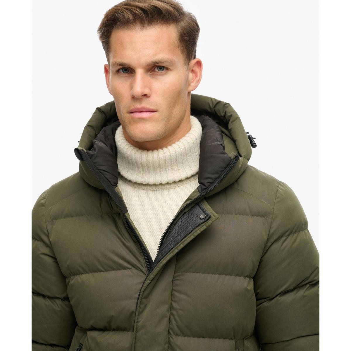 Doudoune à capuche Sport en microfibre kaki militaire, SUPERDRY