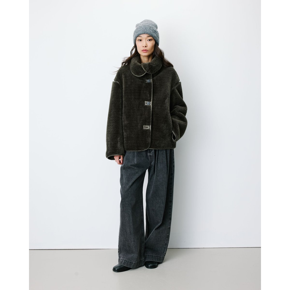 Manteau en Imitation fourrure oversize boutonné kaki Amelio kaki, GRACE & MILA