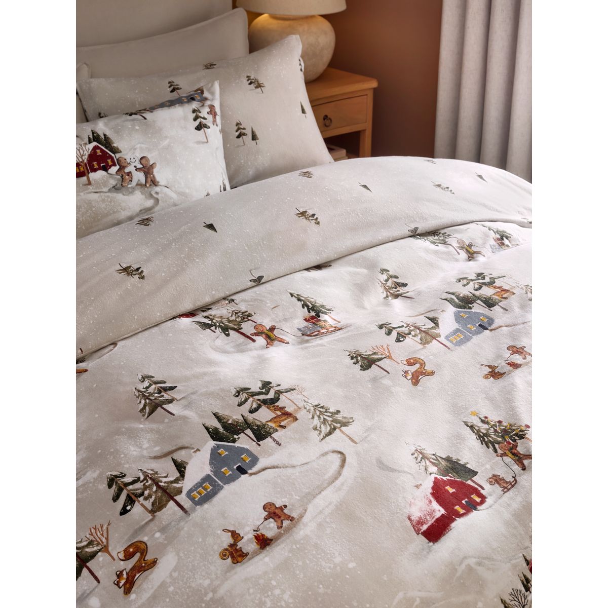 Parure de lit en coton brossé noël motif ski naturel, NEXT