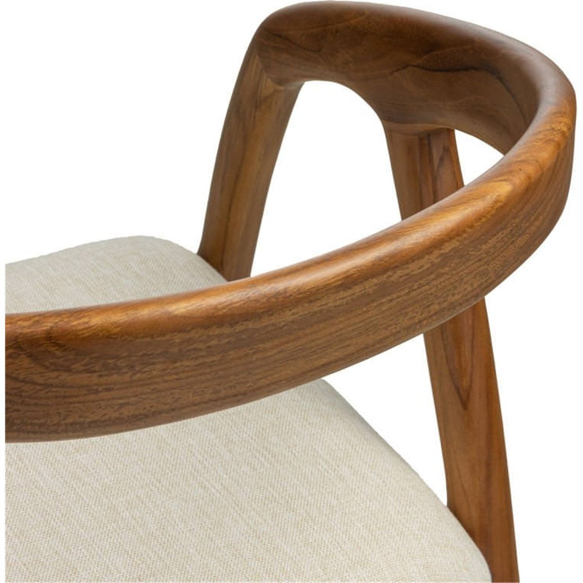 Chaise arrondie ONDE en teck massif bois naturel et crème, RECOLLECTION