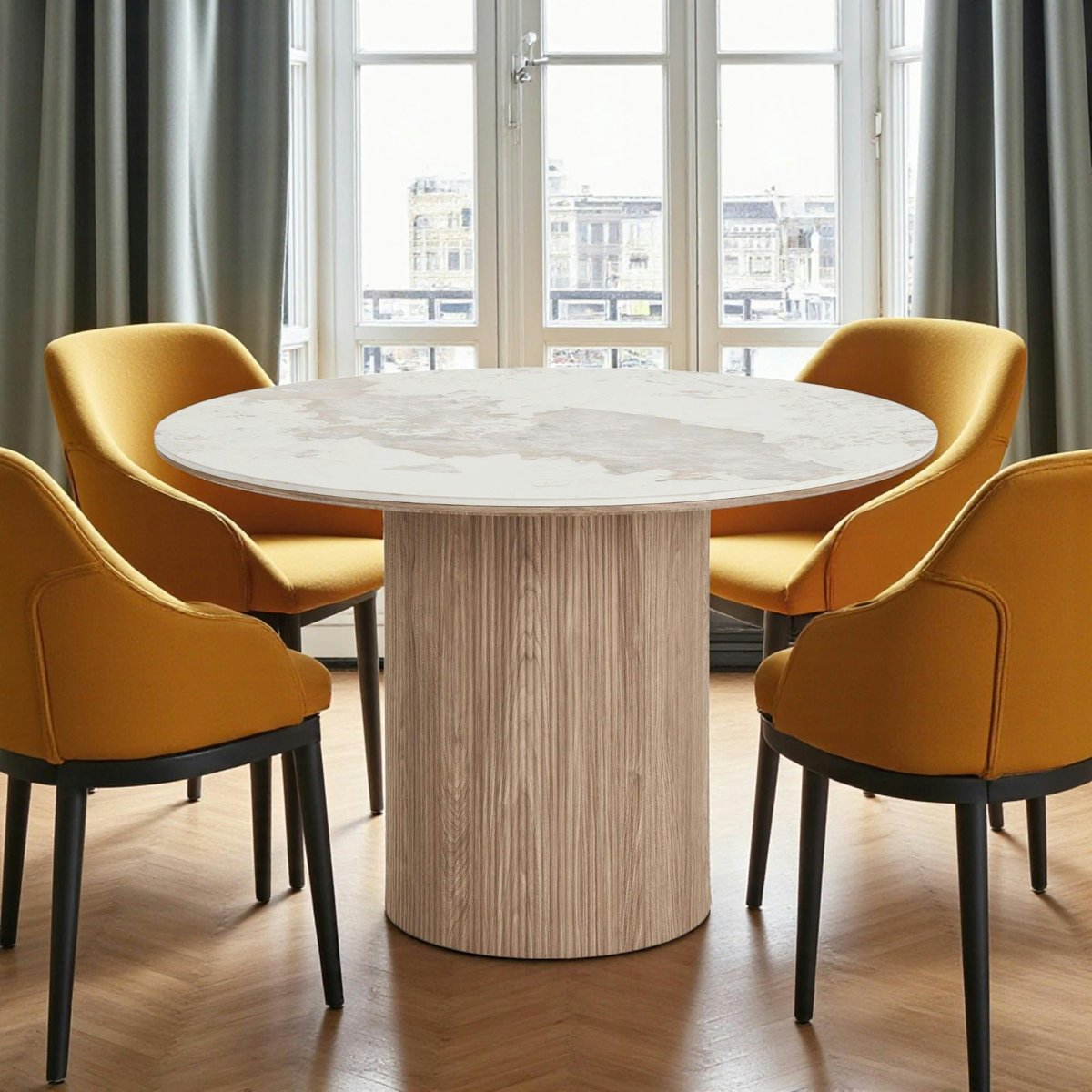 Table à manger ronde en céramique effet marbre Ø120 cm PRATO blanc, PIER IMPORT