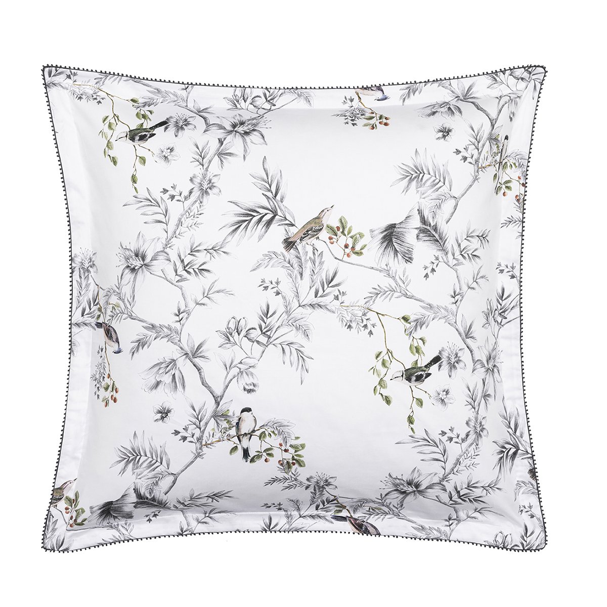 Taie d'oreiller imprimée en satin de coton bio, CHARME noir et blanc, ALEXANDRE TURPAULT